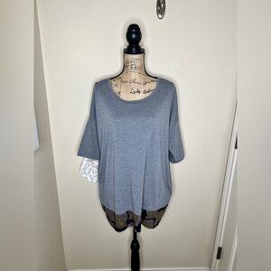 NTM: LuLaRoe Irma Tunic Top Gray Tiger Print Hem High Low Oversized Size Large